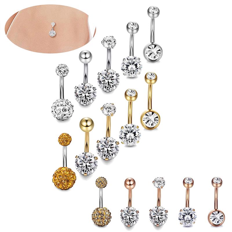 5Pcs/Set Stainless Steel Navel Belly Button Rings Bar Piercing Jewelry