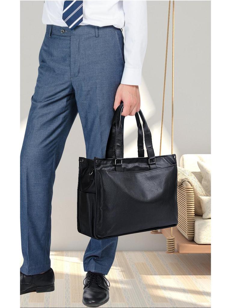 Большой вместительный мужской деловой портфель и сумка-тоут из натуральной кожи