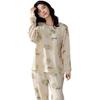 Tiernyueth Round Neck Long Sleeve Pajamas Thin Embossed Cartoon Soft To the Loose Elastic Lazy Winter Women's Set, Print, Breathable, Touch, Fit,