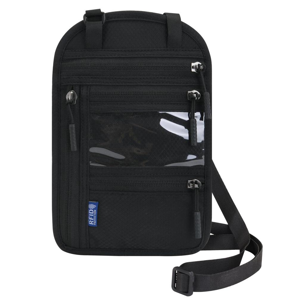 Passport Skimming Hanging Neck Security Card Travel [TRIWONDER] Case, Prevention, Type, Pouch, Case, Wallet, Anti-Magnetic (Black)