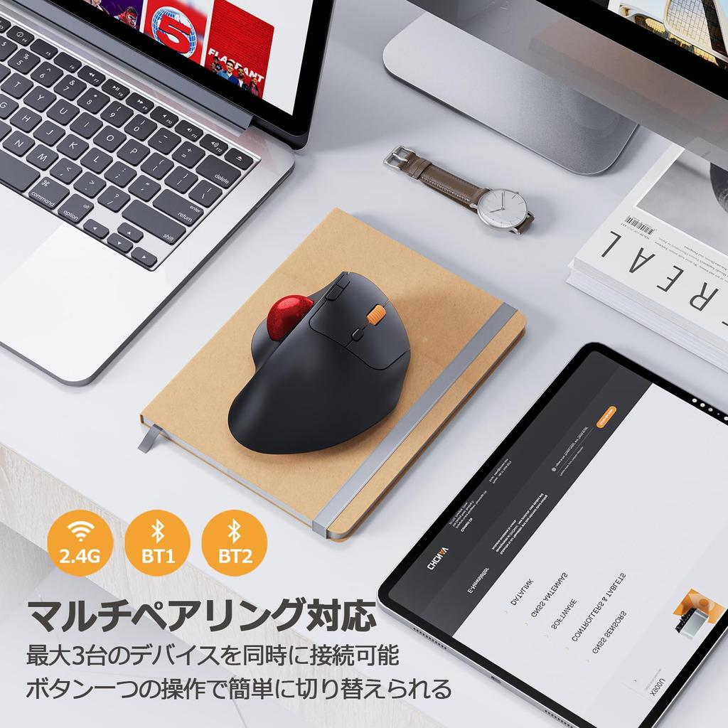 Мышь ProtoArc Trackball совместима с Подключайте 3 устройства одновременно Беспроводная связь Большой DPI Оснащена Совместимость с Bluetooth/2.4GHz, время,