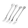 4pcs 2 Prong Fruit Fork Stainless Steel Mini Salad Fruit Dessert Tasting Forks for Home Kitchen PartySilver