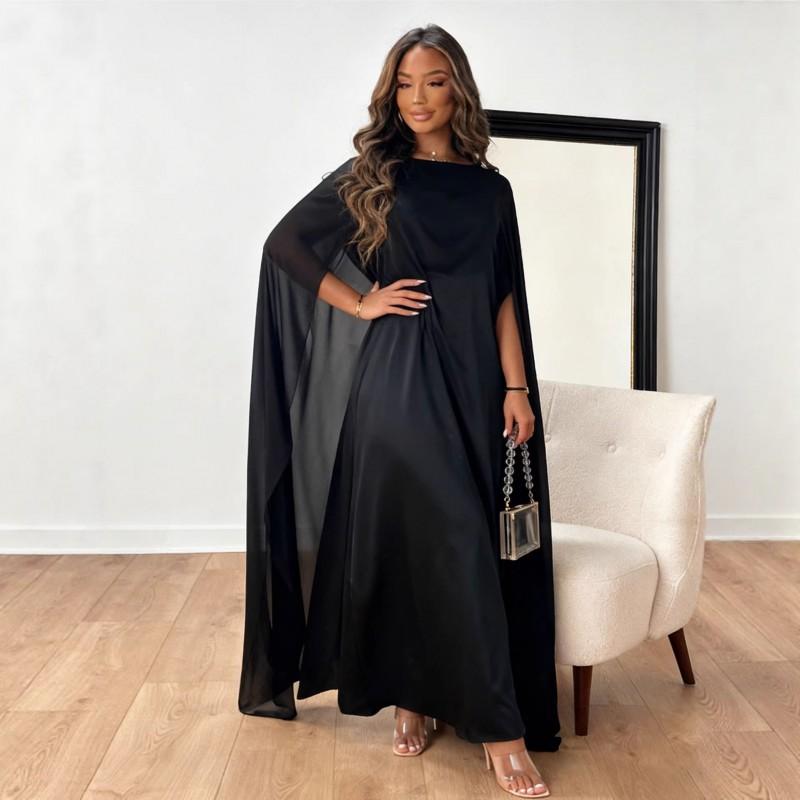 Winter Womens Dress Round Neck Loose Fit Faux Silk Elegant Banquet Daily Wear