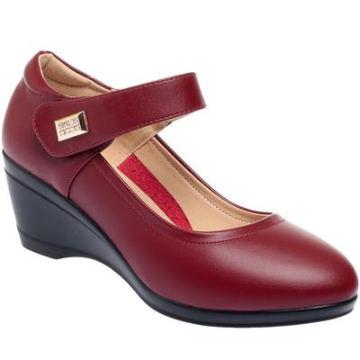 Летние босоножки на танкетке Дышащие Женские Милые Удобные Ремешок с пряжкой Черные из мягкой кожи Увеличивающие рост Туфли на крутом каблуке