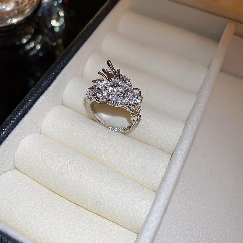 Luxury Zircon Sparkling Diamond Spirit Serpentine Ring Silver Open Ring High Quality Texture Simple and Versatile Trendy Cool Handmade for Women