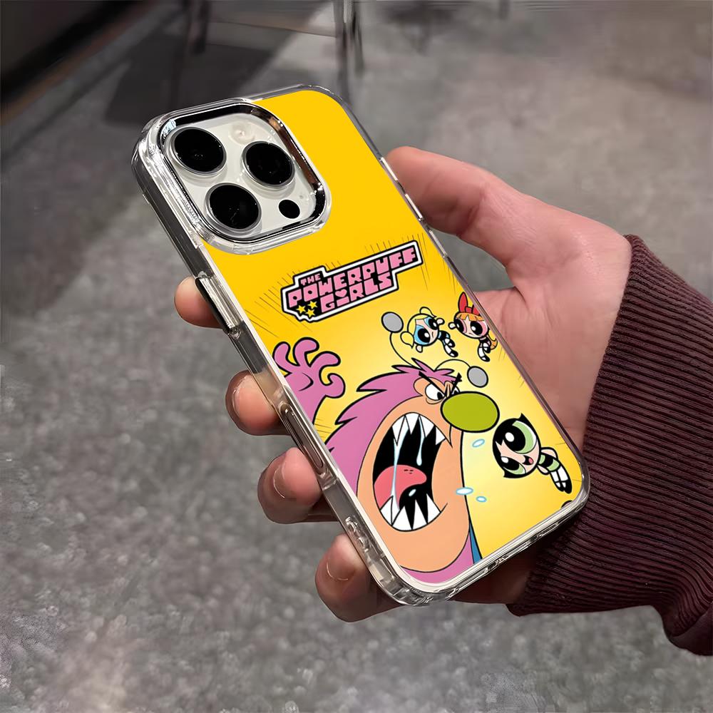 Чехол для телефона P-Powerpuff Girls Милый для iPhone 17 Air 16 E 15 14 13 12 11 Plus Pro Max Гальванизированный Прозрачный Мягкий Корпус