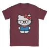 Hello Kitty Distressed Nerd Glasses T-Shirts for Men Novelty Pure Cotton Tees Crew Neck Short Sleeve T Shirt Clothes#Color(2)
