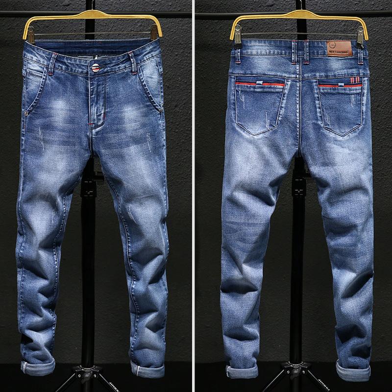 Men's Jeans Casual Men's Trousers Elastic Slim Straight Trousers