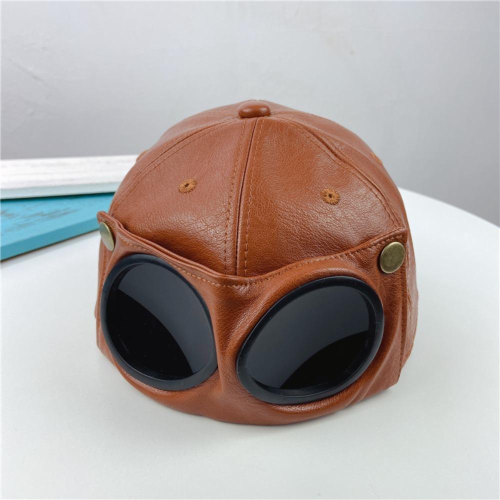Simple PU Leather Sunglasses Hat Personality Streetwear Peaked Cap Korean Style Handsome Pilot Glasses Hat Women