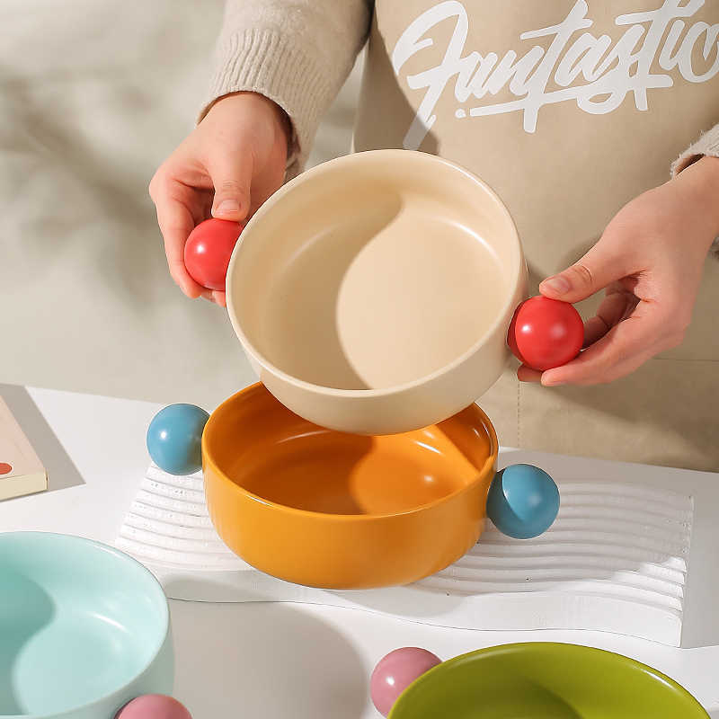 Креативная контрастная керамическая салатница с двумя ручками, миска для фруктового салата, миска для лапши быстрого приготовления, миска для запекания риса в микроволновой печи