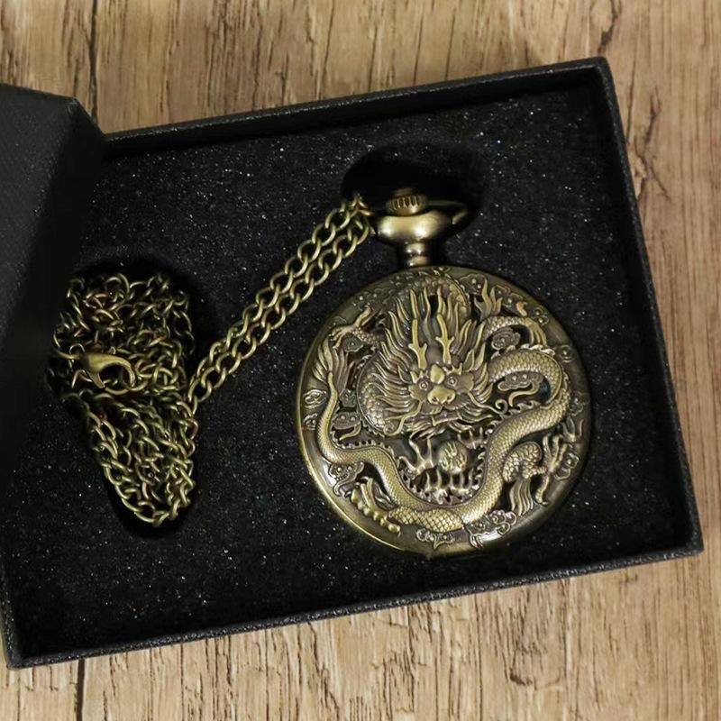 Новые карманные часы Span Bronze Quartz Vintage Archdragon Pattern Большие карманные часы