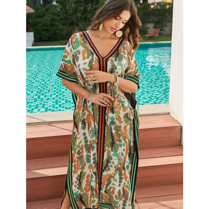 Женская мода лето весна леопардовый принт рукава 1/2 V-образный вырез свободная талия повседневные платья