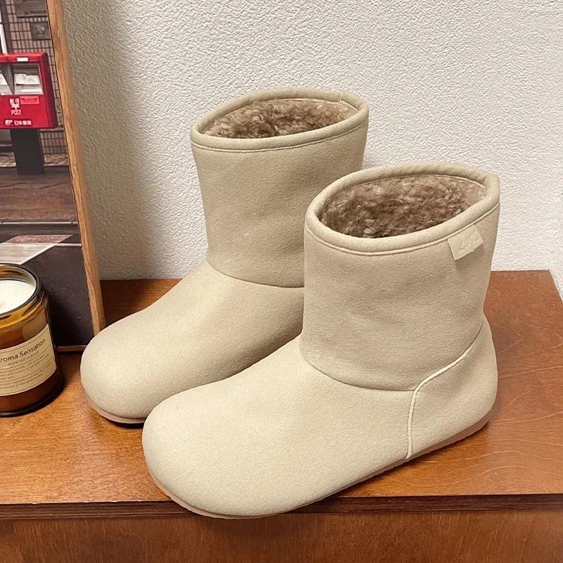 Ботильоны на плоской подошве женские замшевые хлопковые туфли женские 2024 новые брендовые повседневные зимние теплые модные короткие плюшевые ботинки челси женские