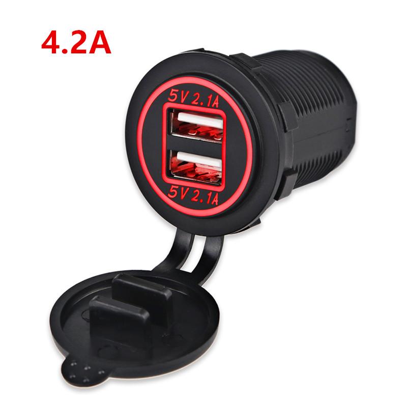 4.2A Dual USB Car Motorcycle Cigarette Lighter Dual USB Charger 12V-24V Car Moto Cigarette Lighter Sockets Power Plug Outlet LED