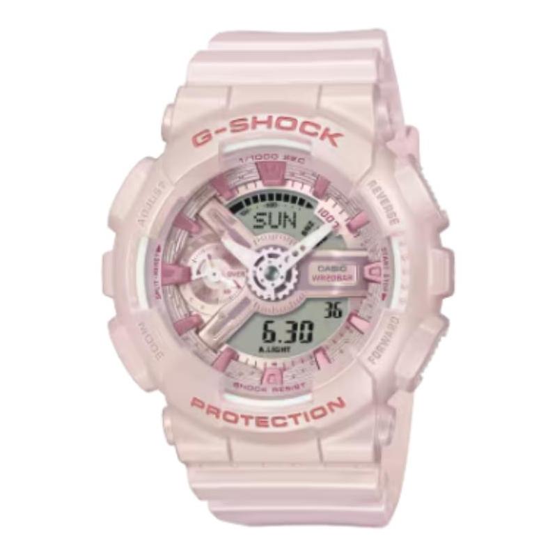 Casio Водонепроницаемые до 200 м Женские часы с ремешком из кварцевой смолы, розовый циферблат GMA-S110ST-4A