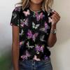 Summer Sparkling Butterfly Print Women's Commuting Elegant Short Sleeves T-Shirts Women’s