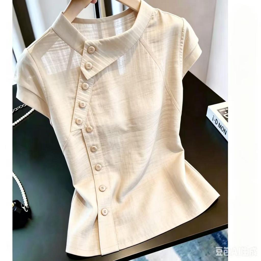 Fashion design sense niche temperament button-down shirt women's casual summer top