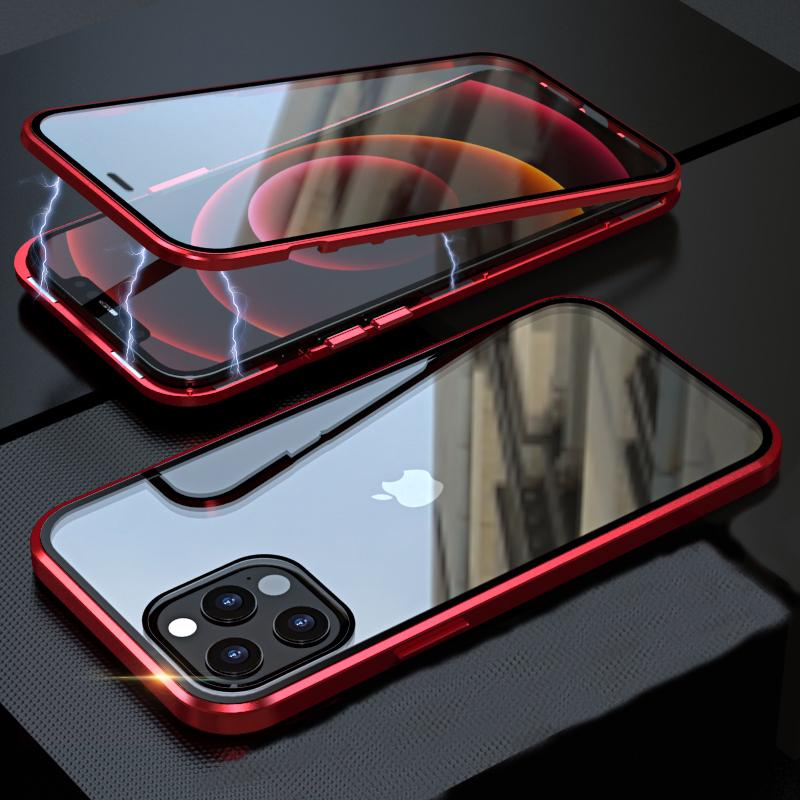 IPhone 15 14 13 12 11 Pro max X XR Xs max 7 8 plus mini uchun shaffof shisha metall magnit g'ilof