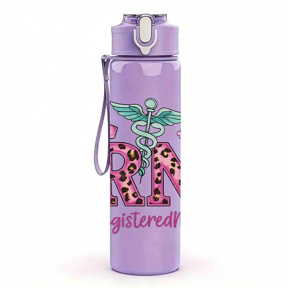 1PC RN Medical Symbol Floral 750ml Color Plastic Sports Water Bottle Leakproof Flip Straw Lid Suitable for Sports Office Home Use