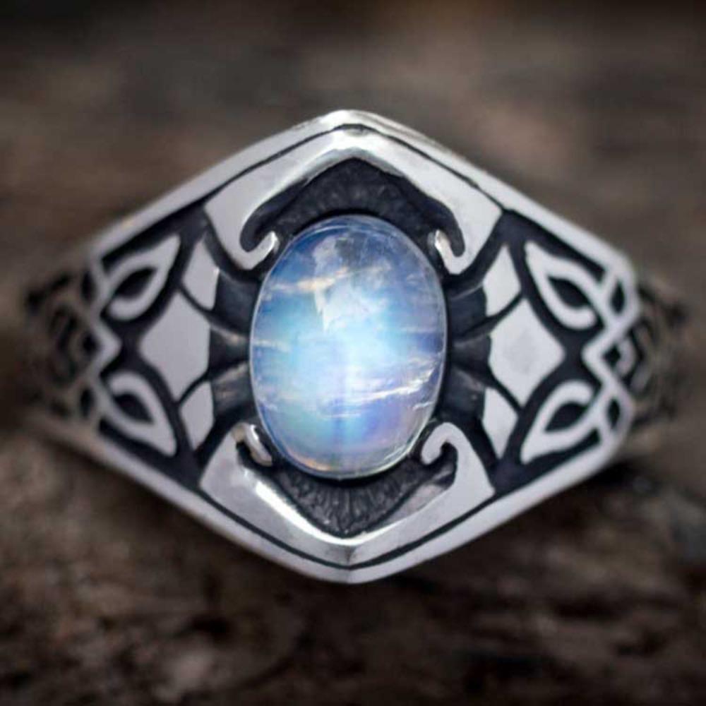 Nordic Celtic Rings for Women Vintage Medieval Moonstone Rings Colorful Gemstone Jewelry