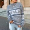 Autumn Winter Clothes Women Snowflake Vintage Loose Jumper Red Long Sleeve Knitted Pullover Holiday Tops