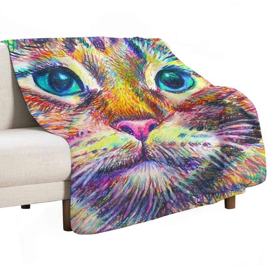 Colorful Tabby Cat Throw Blanket Year Round Soft Comfortable Blanket for Home