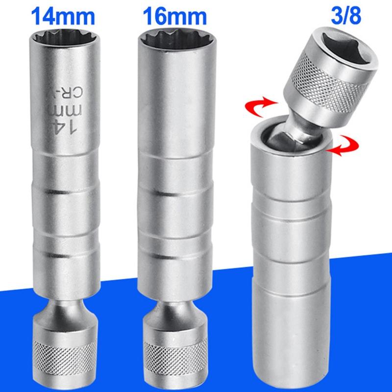 Magnetic Thin Walled for Spark Plug Socket Universal Joint 12 Point 3/8-Inch Drive Swivel Socket Removal Tool 14mm for C