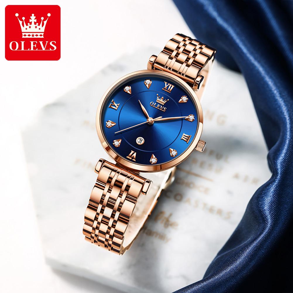 OLEVS Women's Watches Luxury Fashion Rose Gold Fine Steel Original Brand Quartz Wristwatch for Lady Waterproof Date Trend Dress