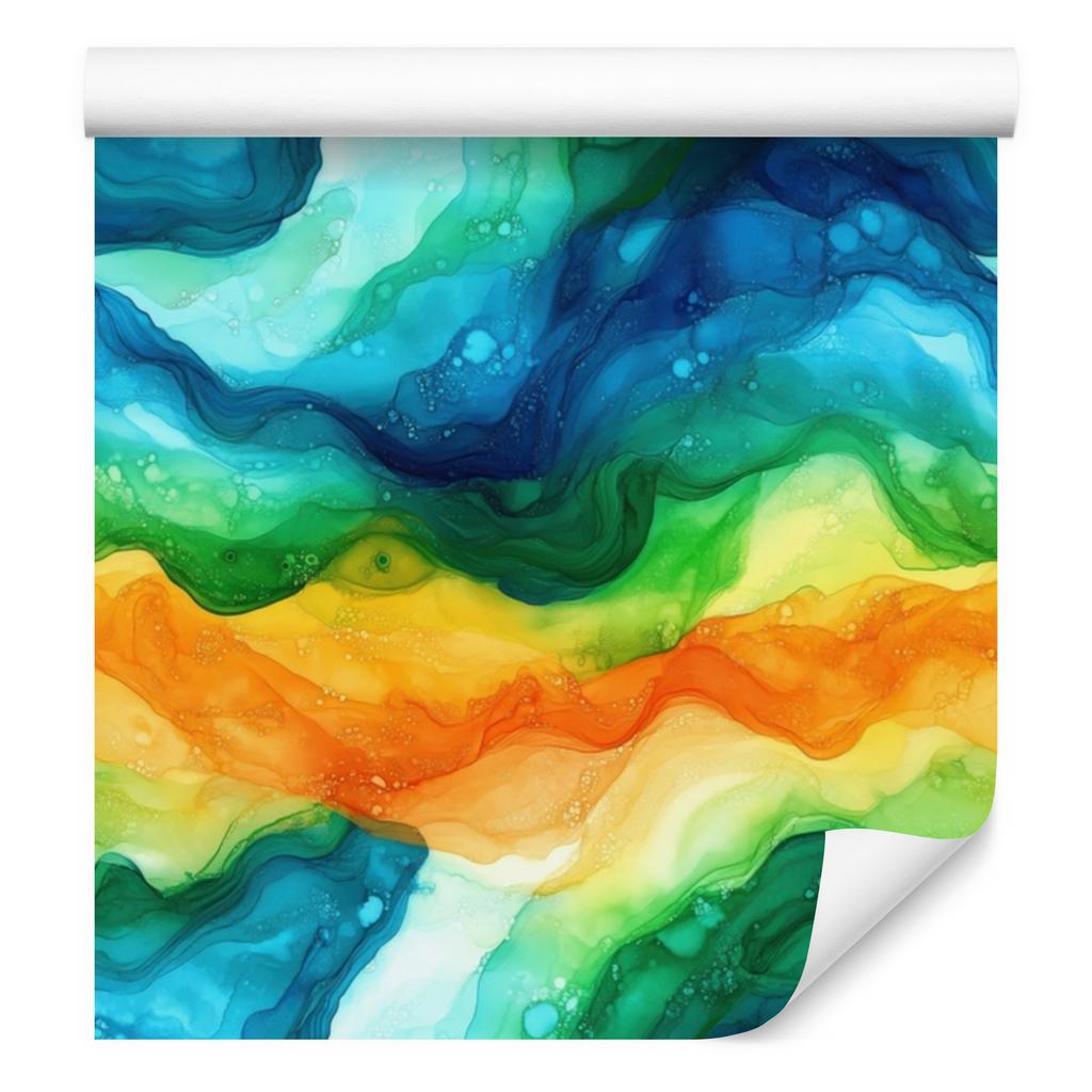 Turquoise, Gold and Sea Blue Ink Wallpaper for Living Room and Bedroom 50x1000