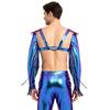 M-3XL Men Metallic Shiny Fringed Arm Sleeves Long Sleeve with Tassels Structured Epaulet Adjustable Chest Harness Club Party Crop Top