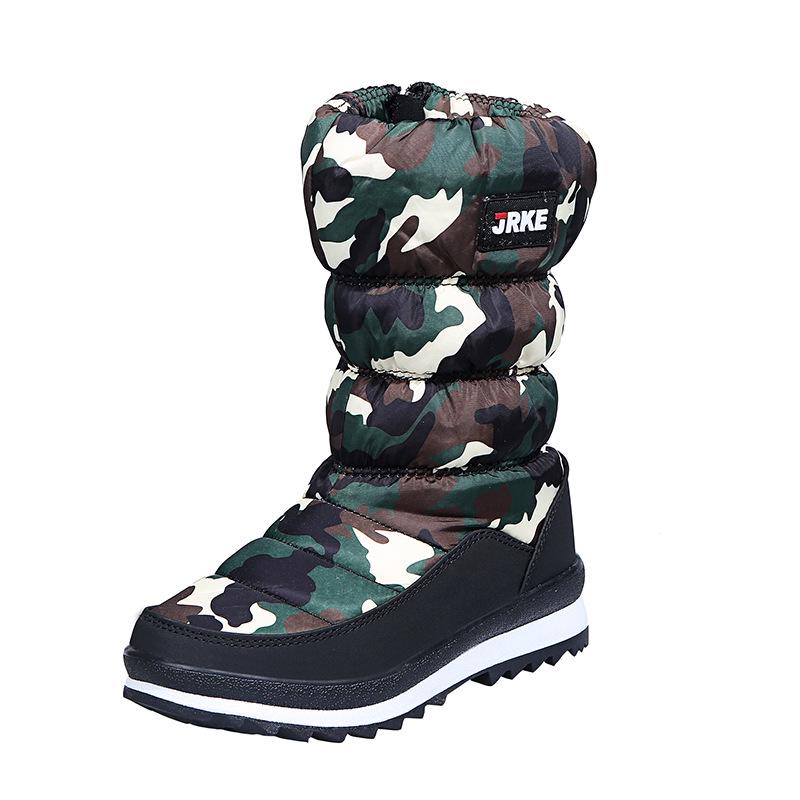 Женские камуфляжные ботинки средней высоты для снегоходов — круглый носок, толстая подошва, молния сбоку, бархат, большой размер.