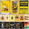 Vintage Bee Kind Funny Poster Honeybee Happy Retro Metal Sign Home Outdoor Wall BeeKeeper Slogans Art Tin Plate Decoration