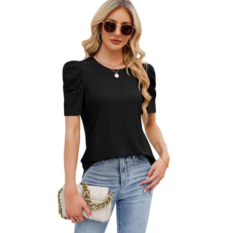 INDFS Женская мода Повседневная Летняя Весна Однотонный Принт Короткие Рукава О-Образным Вырезом Блузки и Рубашки