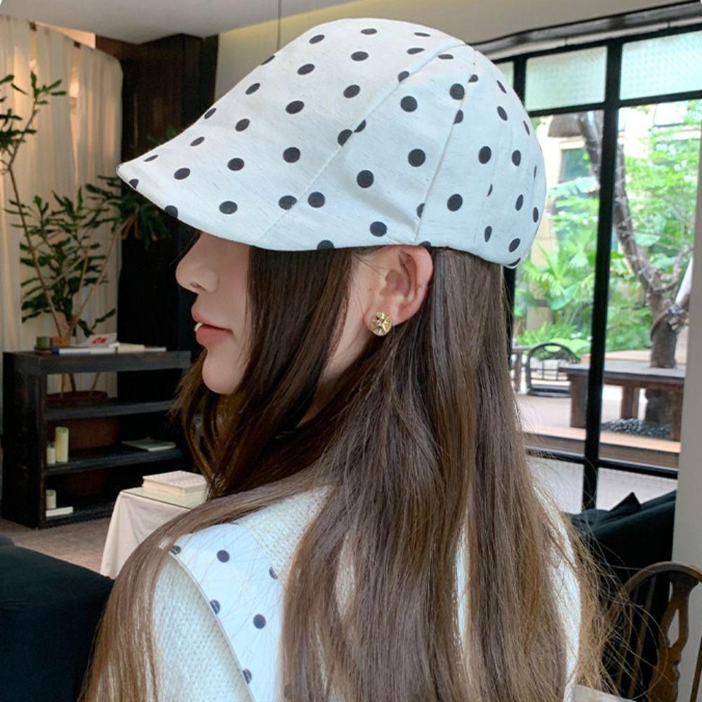 Y2k Forward Cap Thin Newsboy Cap Personality Polka Dot Beret Outdoor