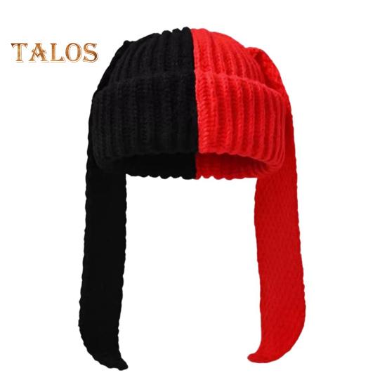 Зимняя вязаная шапка с длинным декором в виде заячьих ушей, контрастного цвета, унисекс, толстая, теплая, высокоэластичная, ветрозащитная, для холодной погоды, для катания на лыжах и т. д.