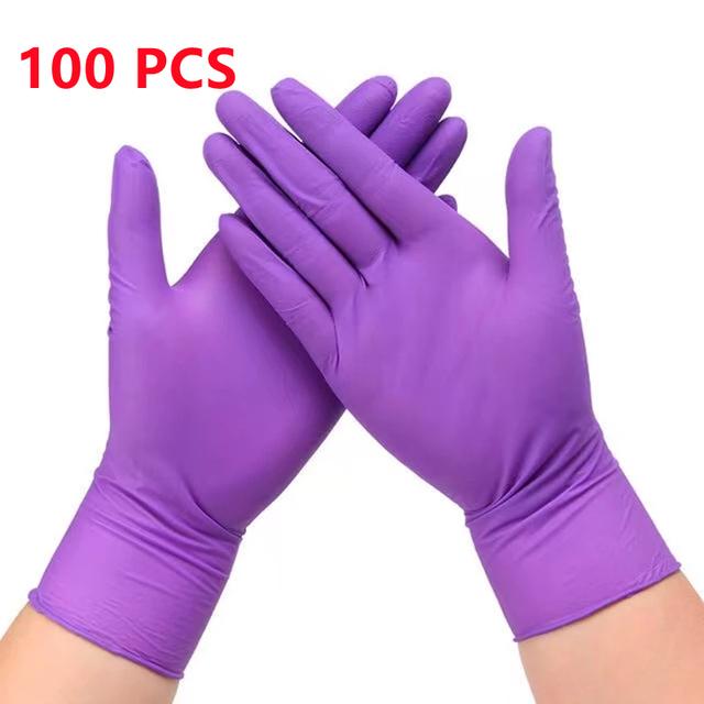 100PCS Purple Nitrile Gloves Thickened Disposable Gloves for Kitchen Household Cleaning Garden Mechanic Work Hair Salon Tattoo