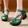 Fashion GKTINOO 2025 New Women Sandals Summer Genuine Leather Flowers Handmade Sandals Retro Style Round Toe Middle Heels Women's Shoes