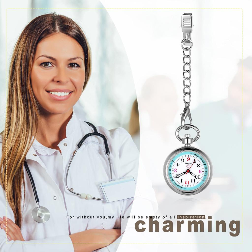Lancardo Watch Nurse Short Chain Watch Analog Pocket Watch Clip Amazon Keychain Watch Waterproof Nurse Watch Pulse Measurement Scale Pocket Watch