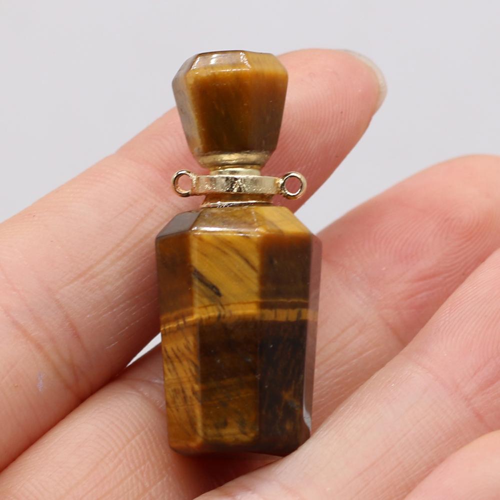 1Pc Small Natural Stone Perfume Bottle Pendants,Tiger Eye Stone Pendant Charms for Jewelry Making DIY Necklace Accessories Craft Gifts