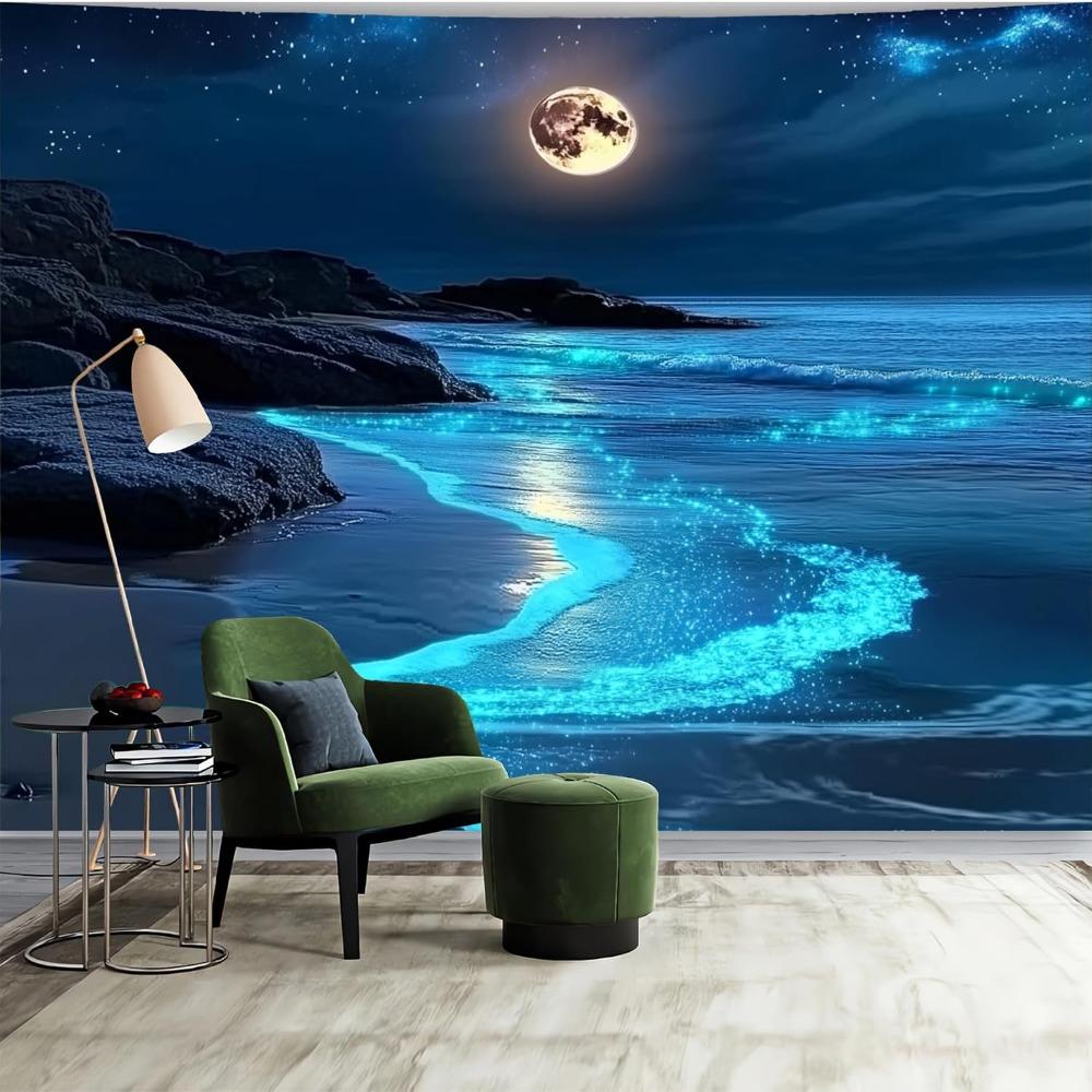 Magical Ocean Beach Wall Mural Starry Night Sky Sea Wallpaper for Living Room Decor