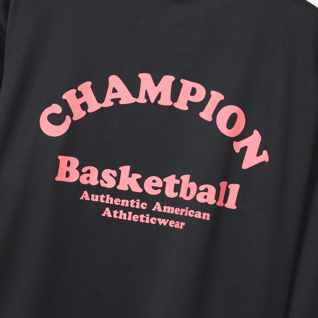 Champion Long Sleeve Crew Quick Graphic Logo Black T-Shirt, Neck, Antibacterial, Deodorizing, Drying, Print, Basketball, CW-AB426, Women's,