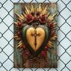 Wall Art - Religious Heart-Shaped Religious Artwork with Intricate Golden , Halloween, Graduation, Back To School Decor