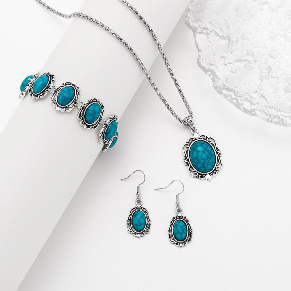 4Pcs/Set Electroplating Boho Turquoise Jewelry Set Vintage Women's Jewelry Set  Valentine's Day