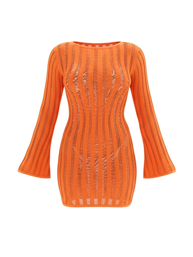 Сексуальное трикотажное платье с круглым вырезом и просвечивающими вставками 2025 Лето Женское Праздничное Отпускная Пляжная одежда Купальник Мини-платья K281