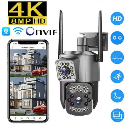 Новая камера видеонаблюдения EU Wifi с двумя объективами 4K 8MP PTZ HD 360 Security Protection Smart Wireless Night Vision CCTV IP Camera V380 Pro
