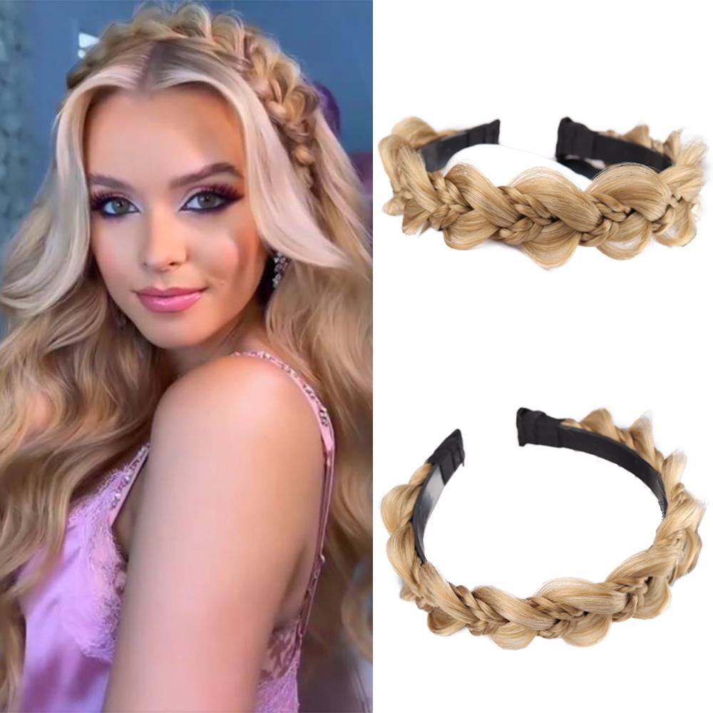 XINRAN Synthetic Fishbone Braid Wig Headband Twist Braid Hair Hoop Hair  Non-Slip Headband For Women Hairpiece Accessories