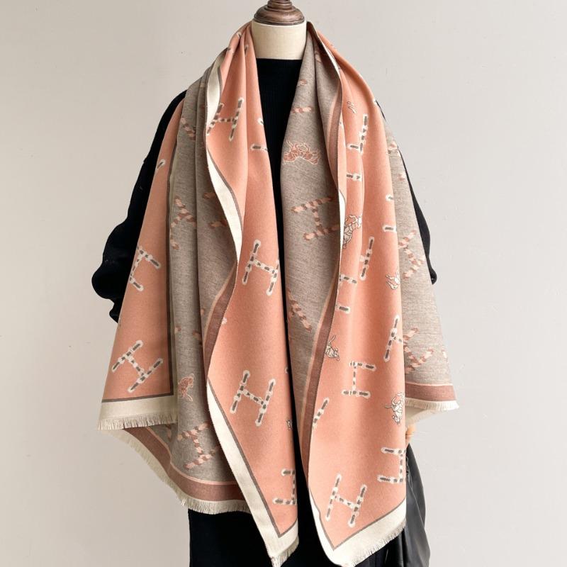 Autumn and winter warm orange horse imitation cashmere long scarf with large shawl women's scarf air-conditioned room versatile cape