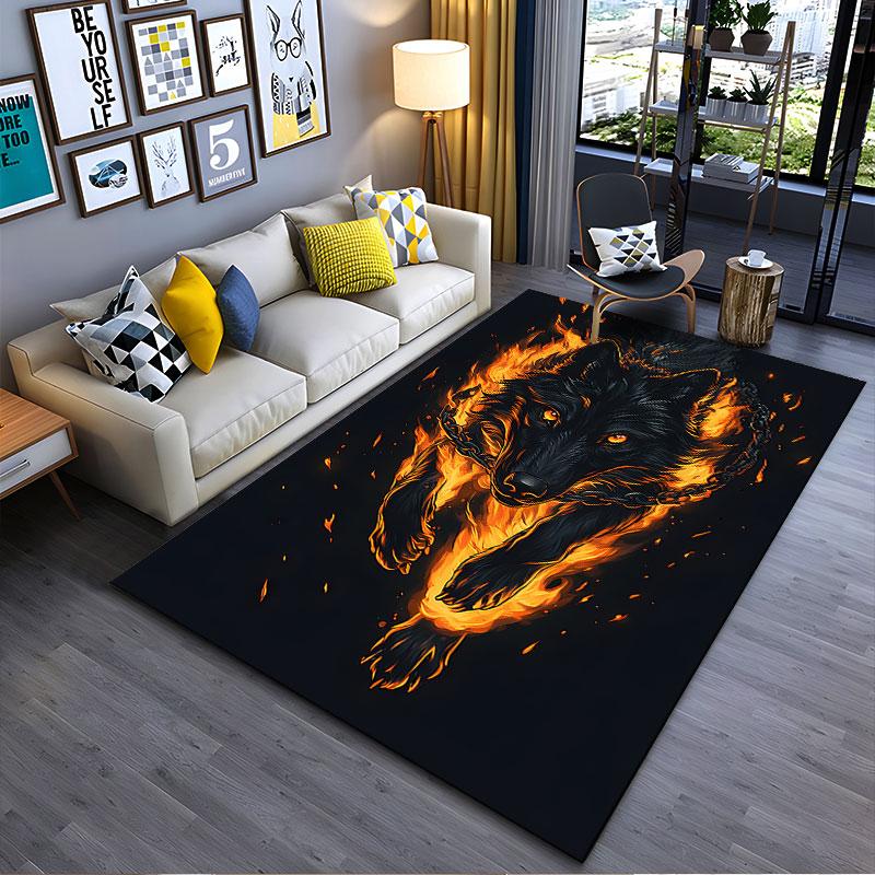 Fiery Wolf with Chains Pattern suitable as a non-slip mat for the living room or bedroom sofa