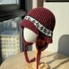 New Fair Isle Style Wool Knitted Hat for Women Korean Style Autumn and Winter Face Showing Small Warm Lace Up Ear Protection Woolen Hat