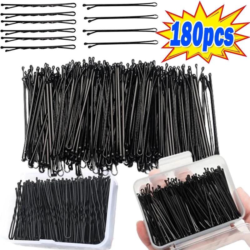 60/180pcs Black Hair Clips One-line Invisible Bobby Pin Disposable Headwear Metal Waved BB Hairpins Barrettes Headwear Hairgrips